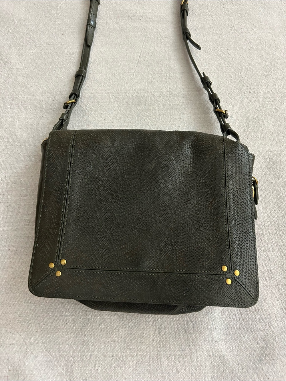 Jerome DREYFUSS Igor Leather Crossbody Messenger Bag in Dark Olive